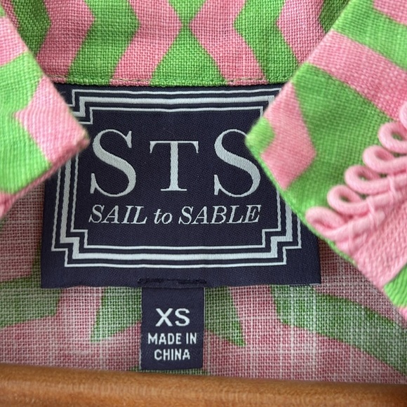 Sail to Sable 100% Linen V Neck Trim Embroidered Tunic Long Sleeve Pink Size XS - Picture 6 of 11